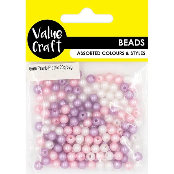6mm Assorted Colours Plastic Pearl Beads