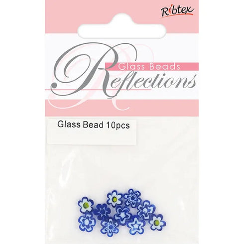 6mm Blue Flower Millefiori Glass Beads