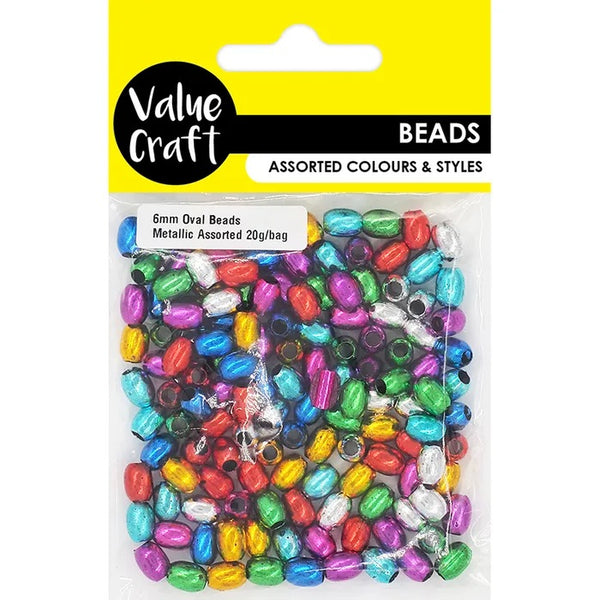 6mm Bright Metallic Oval Beads