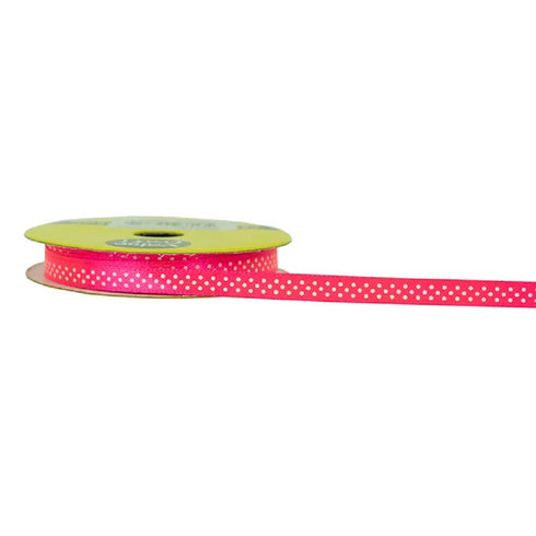 6mm Fluorescent Pink Satin with Spots Ribbon