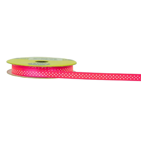 6mm Fluorescent Pink Satin with Spots Ribbon