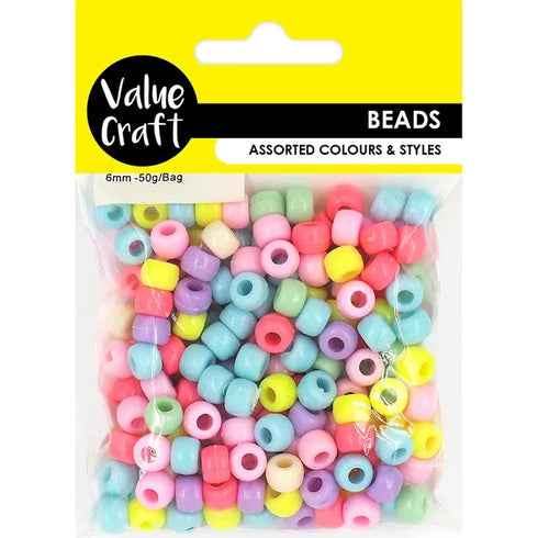 6mm Pastel Colour Pony Beads
