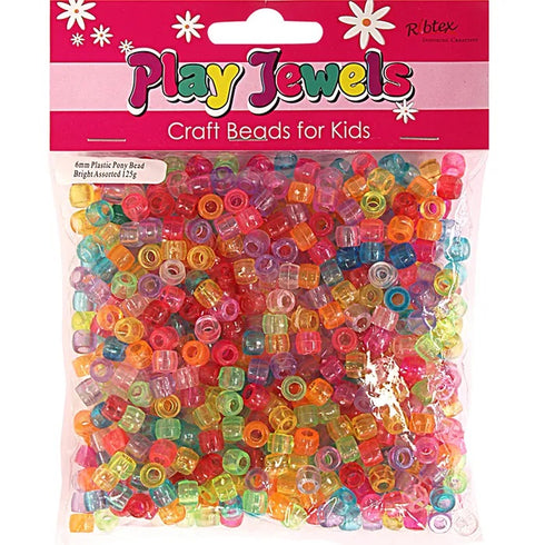 6mm Assorted Bright Colours Pony Beads