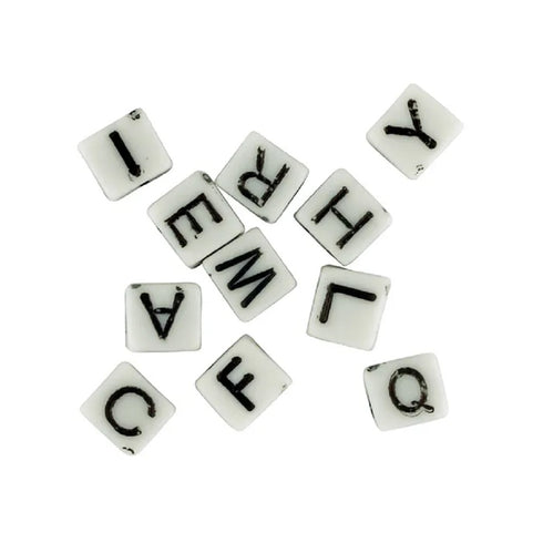 6mm White Colour Cube Alphabet Beads
