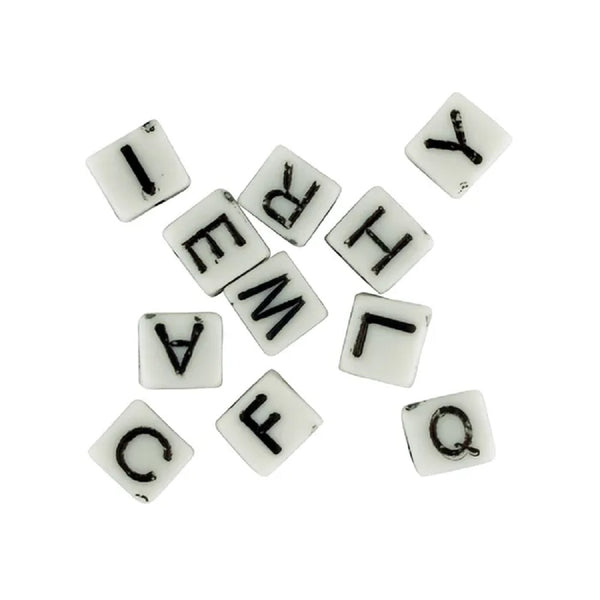 6mm White Colour Cube Alphabet Beads