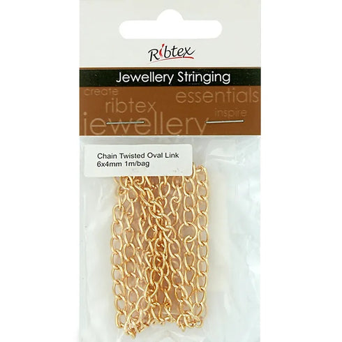 6mm x 4mm Metal Alloy Twisted Oval Link Chain (available in 5 colours)