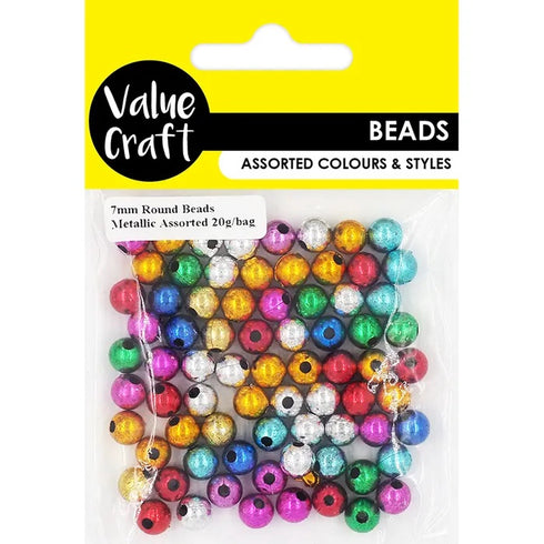 7mm Metallic Bright Colour Round Beads