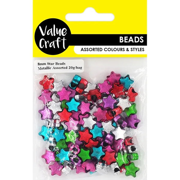 8mm Bright Metallic Star Beads