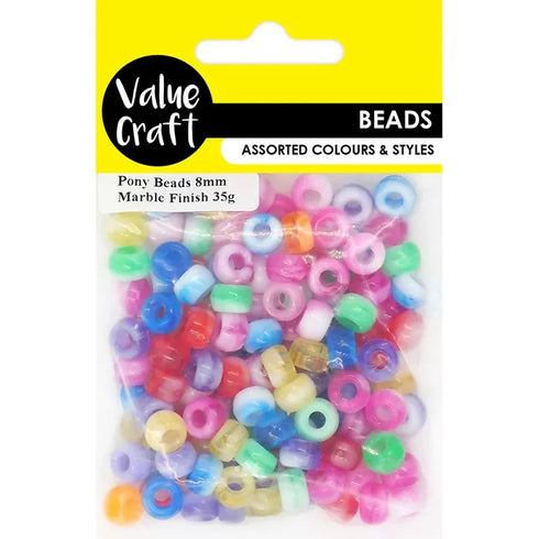 8mm Marble Finish Pony Beads