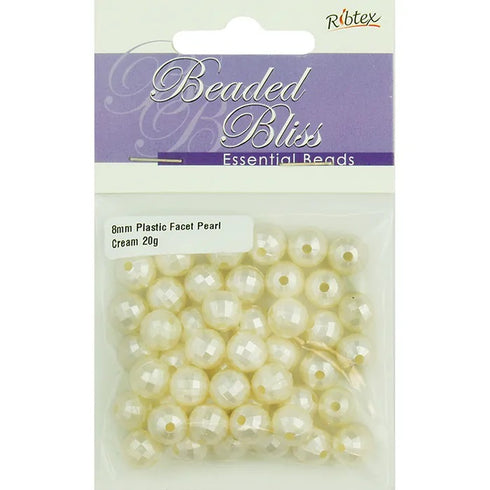 8mm Plastic Round Faceted Pearl Beads (available in 2 colours)