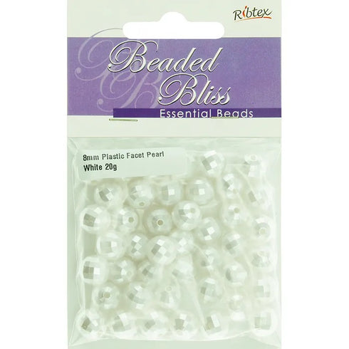 8mm Plastic Round Faceted Pearl Beads (available in 2 colours)