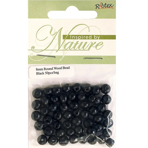 8mm Black Round Shape Wooden Beads