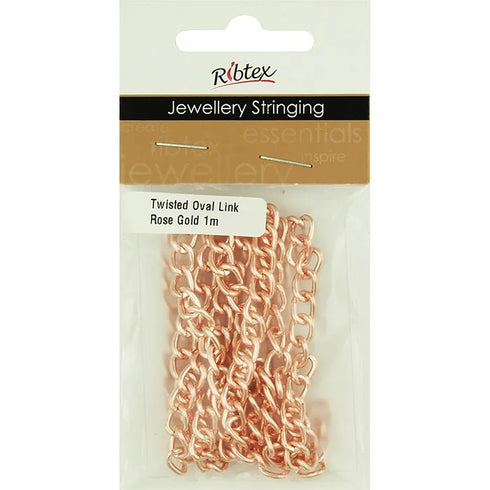 9mm x 6mm Metal Alloy Twisted Oval Link Chain (available in 6 colours)