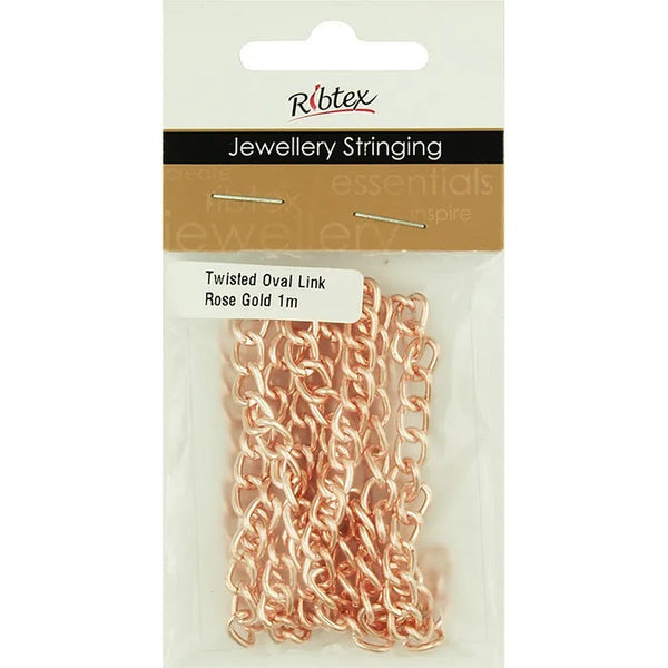 9mm x 6mm Metal Alloy Twisted Oval Link Chain (available in 6 colours)