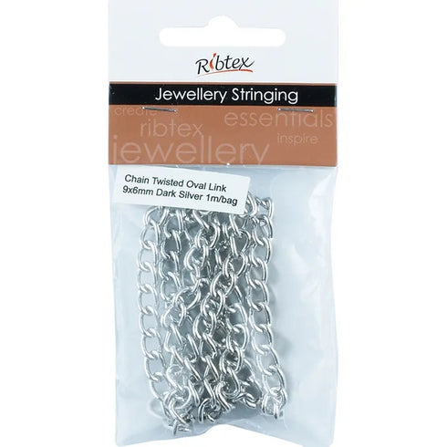 9mm x 6mm Metal Alloy Twisted Oval Link Chain (available in 6 colours)