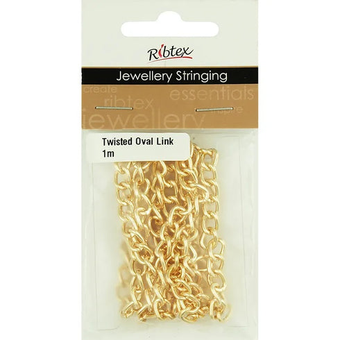 9mm x 6mm Metal Alloy Twisted Oval Link Chain (available in 6 colours)