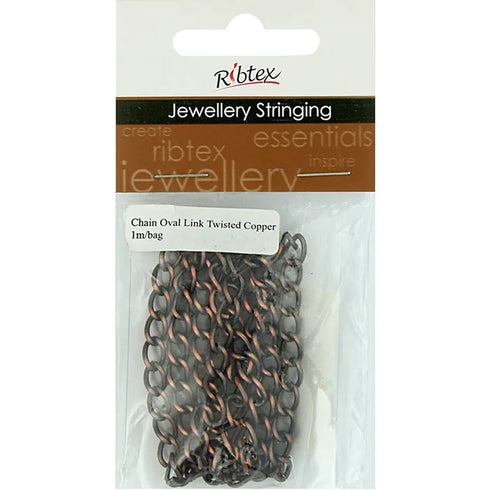 9mm x 6mm Metal Alloy Twisted Oval Link Chain (available in 6 colours)