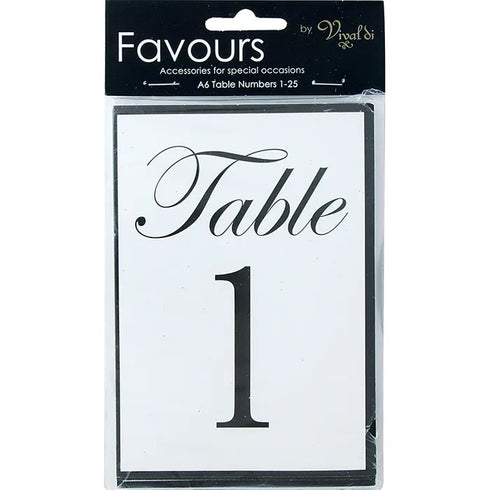 A6 Paper Table Numbers 1-25