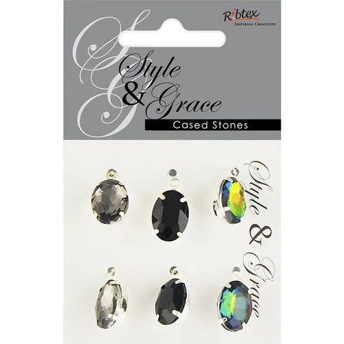 Assorted Black Colours Oval Rhinestone Pendant Charms