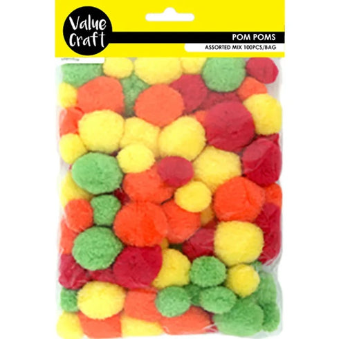 Assorted Fluoros Colour Craft Pom Pom