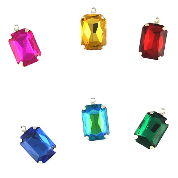 Assorted Colours Rectangle Rhinestone Pendant Charms