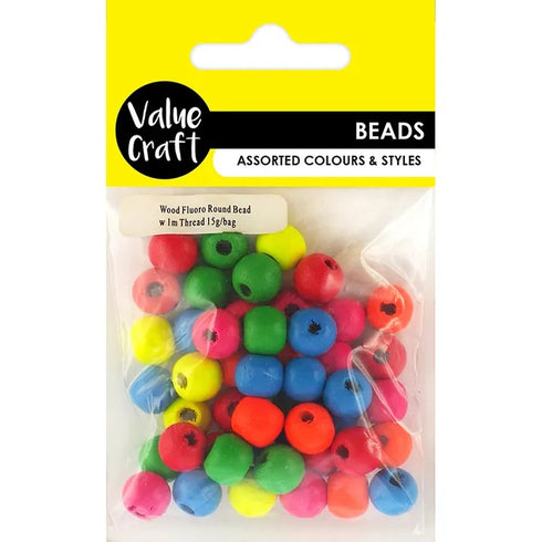 Assorted Fluoro Colours Round Wooden Beads