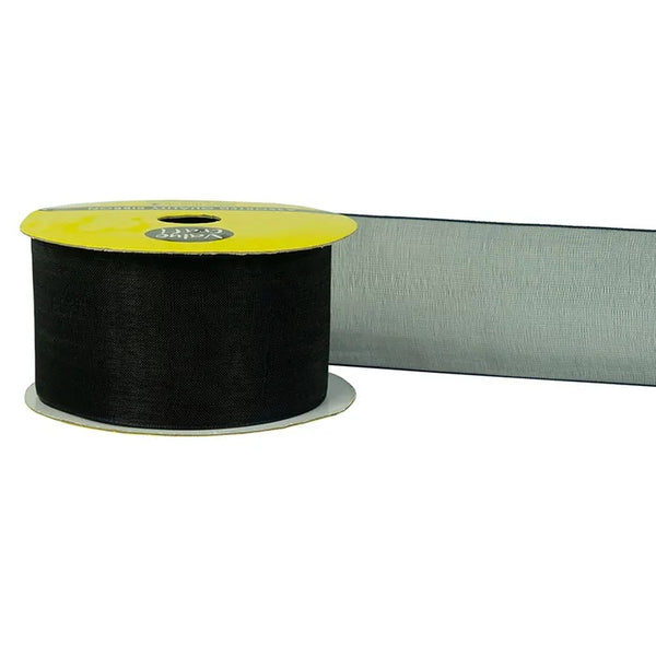 38mm Black Organza Woven Edge Ribbon