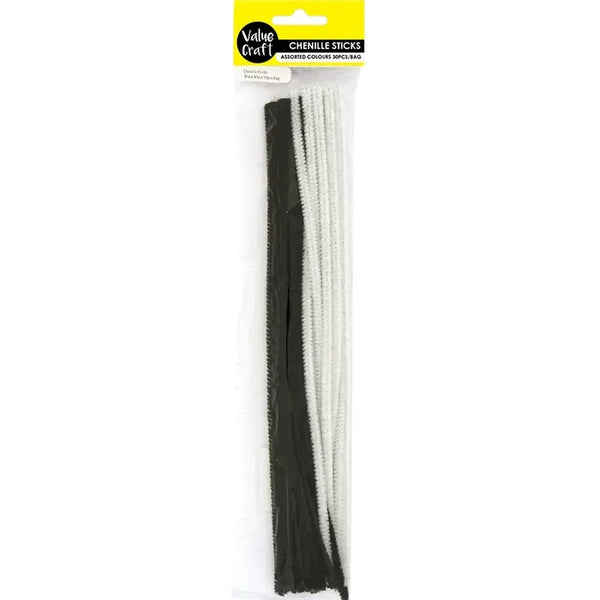 Black & White Craft Chenille Sticks