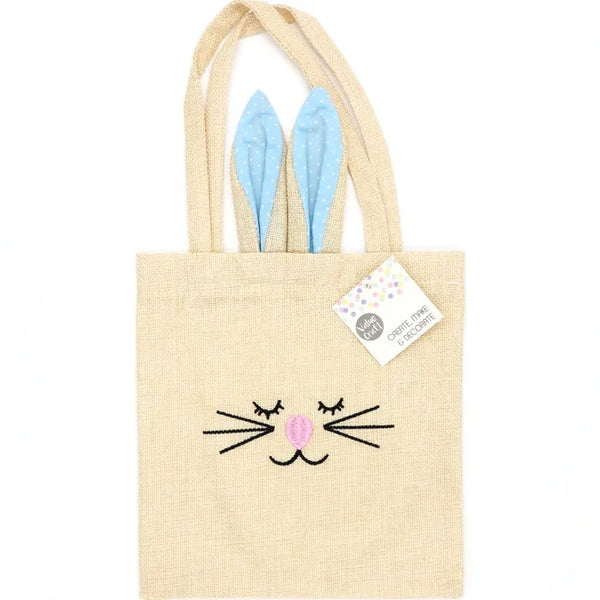 Blue Colour Easter Bunny Hessian Tote Bag