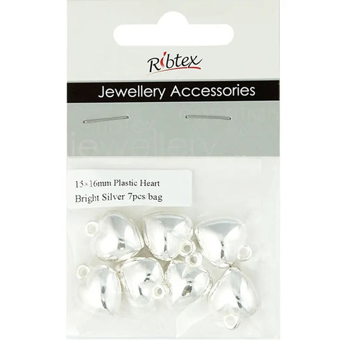 Bright Silver Colour Plastic Heart Charms
