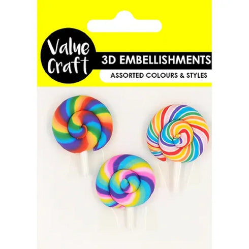 Clay 3D Lollipop Embellishments