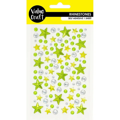 Craft Green & Silver Stars Self-Adhesive Rhinestones
