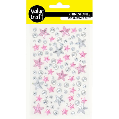 Craft Pink & Silver Stars Self-Adhesive Rhinestones