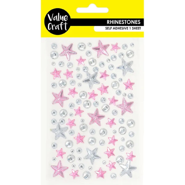 Craft Pink & Silver Stars Self-Adhesive Rhinestones