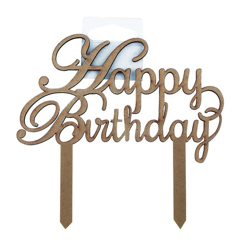 Raw Wood Happy Birthday Cake Topper