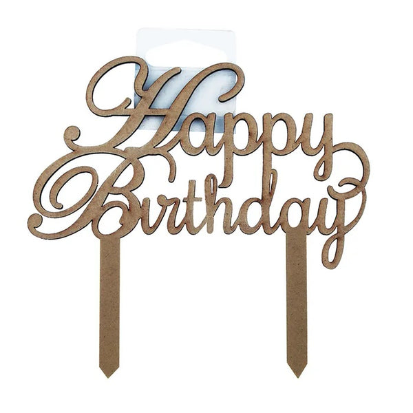 Raw Wood Happy Birthday Cake Topper