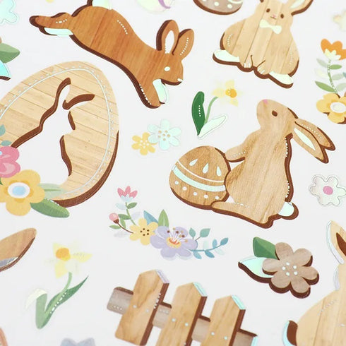 Foil Wood Bunnies Shape Easter Stickers