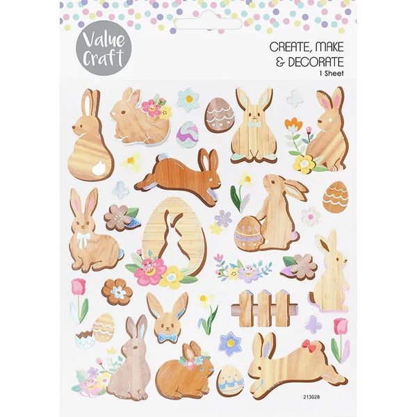 Foil Wood Bunnies Shape Easter Stickers