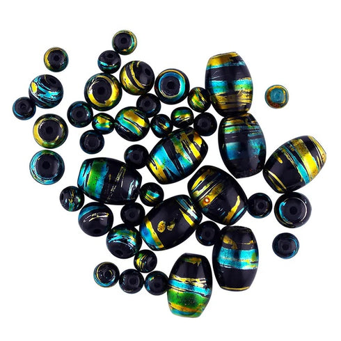 Glass Beads with Metallic Stripe (available in 4 colours)