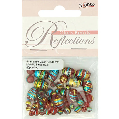 Glass Beads with Metallic Stripe (available in 4 colours)