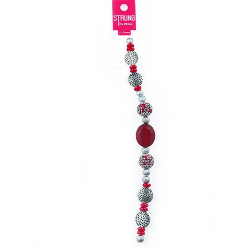 Glass Oval Facet & Metal Discs Strung Beads (available in 4 colours)