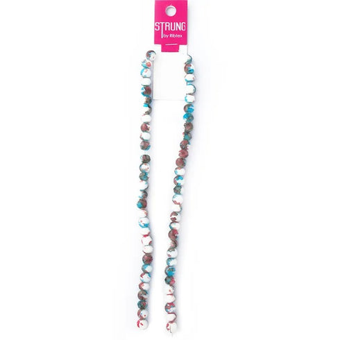 Glass Round & Squashed Facet Marble Strung Beads (available in 4 colours)