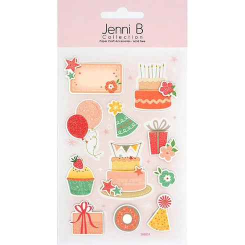 Glitter Birthday Cake & Present 3D Sticker