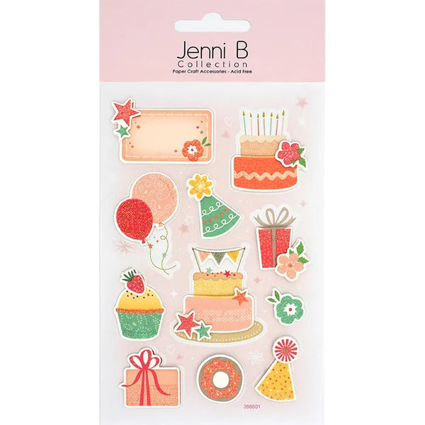 Glitter Birthday Cake & Present 3D Sticker