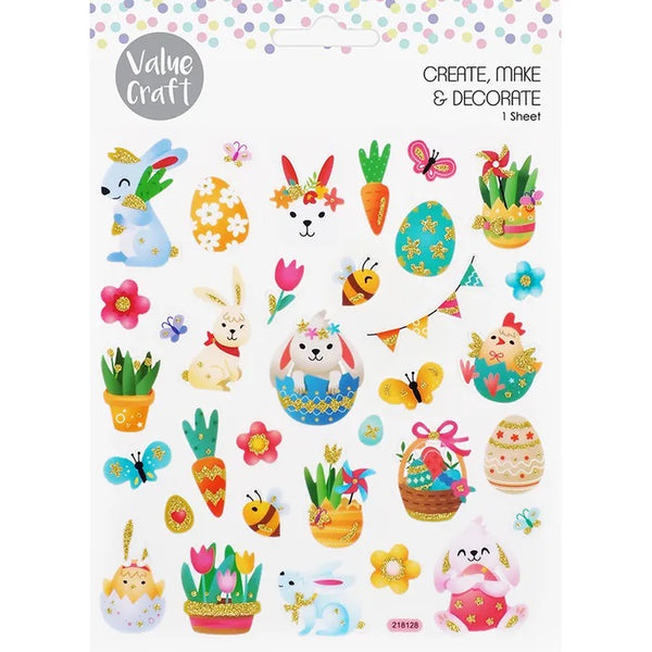 Glitter Bunny & Eggs Shape Easter Stickers