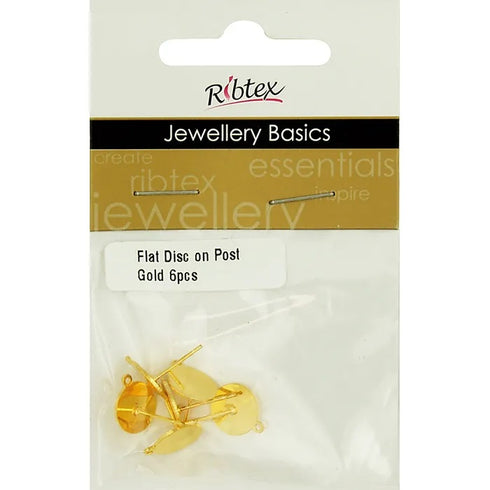 Gold Colour Flat Discs on Post with Jump Ring