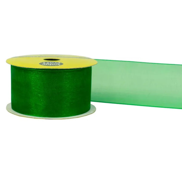 38mm Green Organza Woven Edge Ribbon