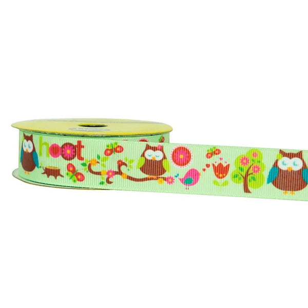 Green Colour Owl Grosgrain Ribbon
