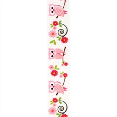 White Colour Owl Grosgrain Ribbon
