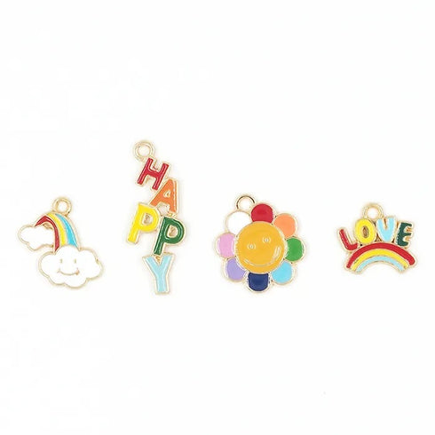 Happy, Rainbow, Love & Flower Shapes Charms Set